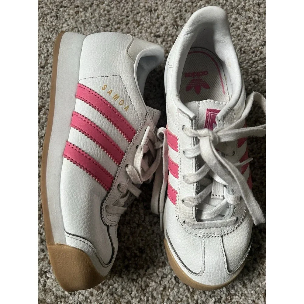Adidas Samoa Kids Size 2 Athletic Sneakers Shoes Pink & White